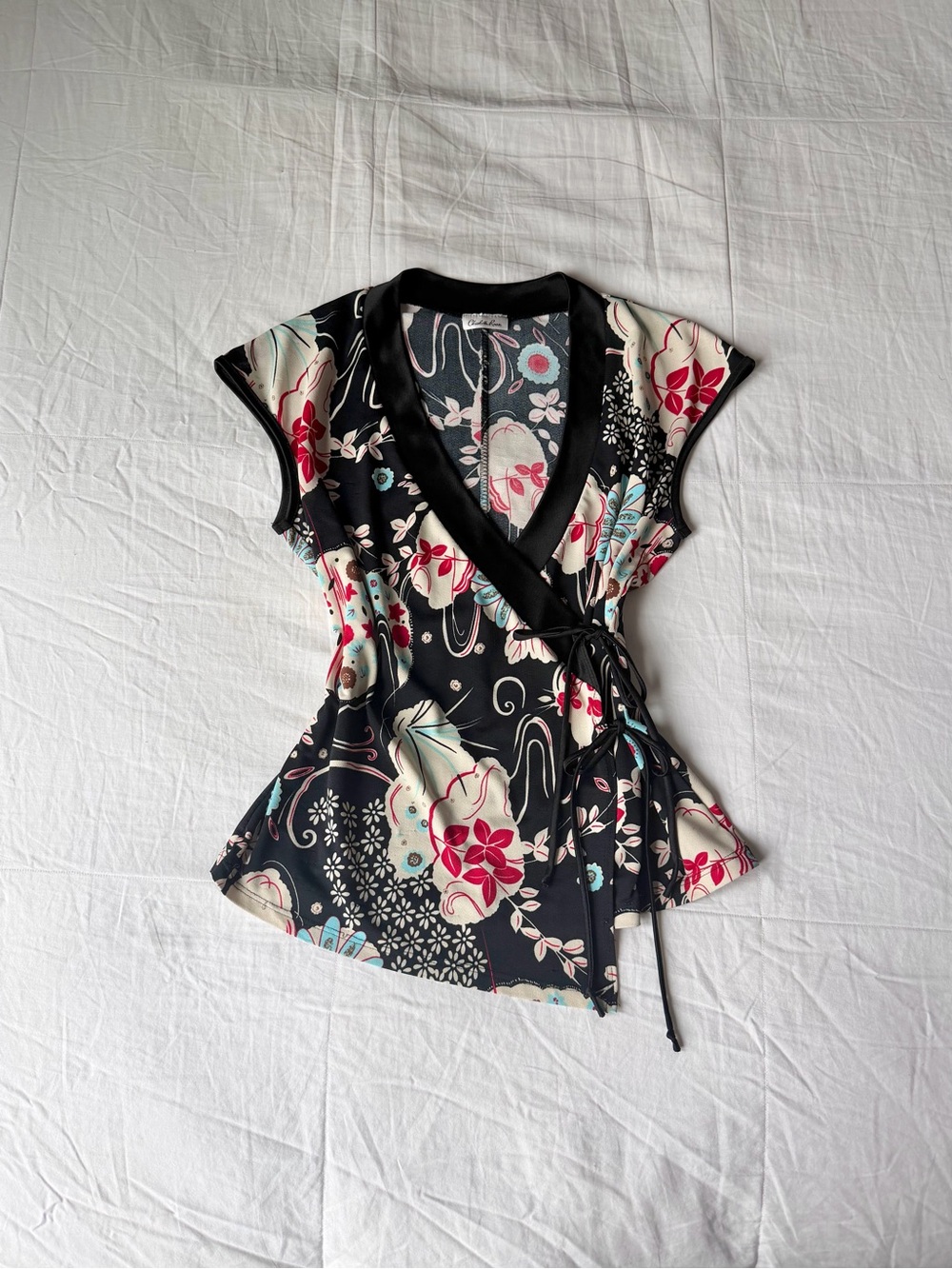 Vintage Y2K Charlotte Russe Multicolor Floral Tied Kimono Style Wrap Top Size M